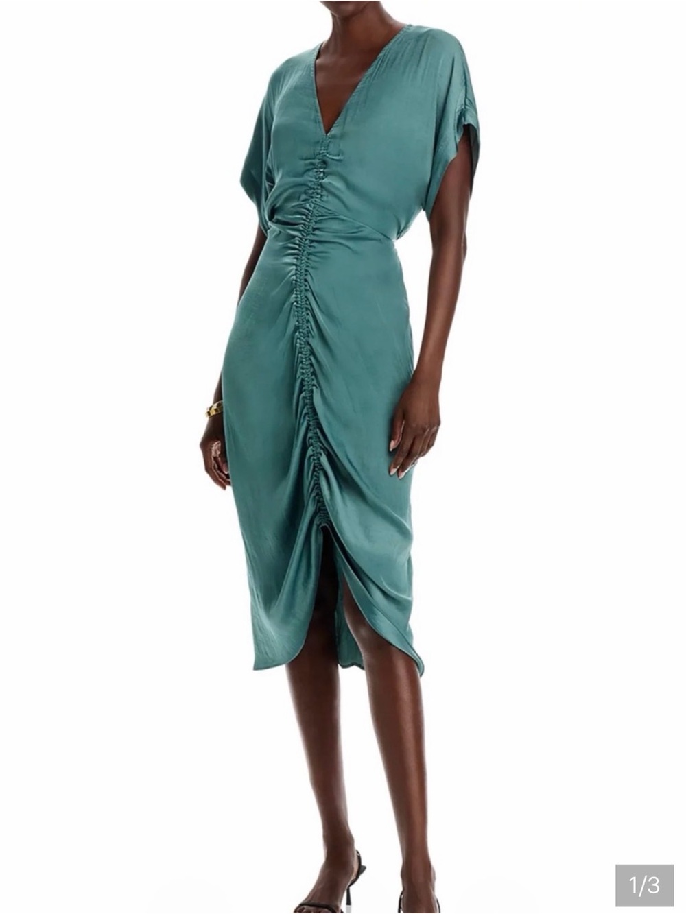 Steve Madden Teal Ruched V-Neck Midi Dress